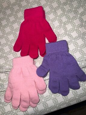 Kids Knit Gloves - Pink, Hot Pink, Purple - Pack of 3